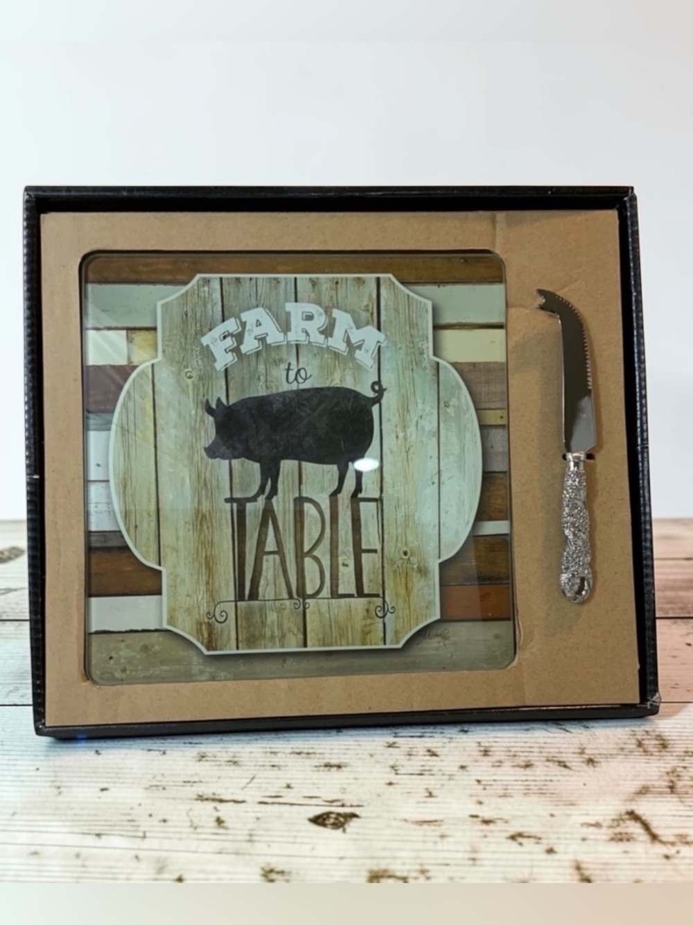 Glass Cheese Board Cutting Serve Board with Knife CounterArt Farmhouse Set